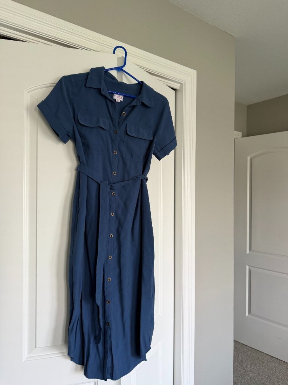 Isabel Maternity Dress Short Sleeve Size xs Blue EUC Buttondown Dress